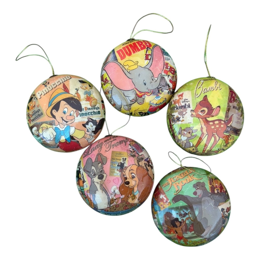 Disney Movie Character Christmas Ornaments Set of 5 Retro Style